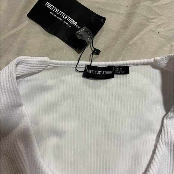 PLT white cutout detail crop top | scoop neck long sleeve rib knit white top NWT - Picture 5 of 9